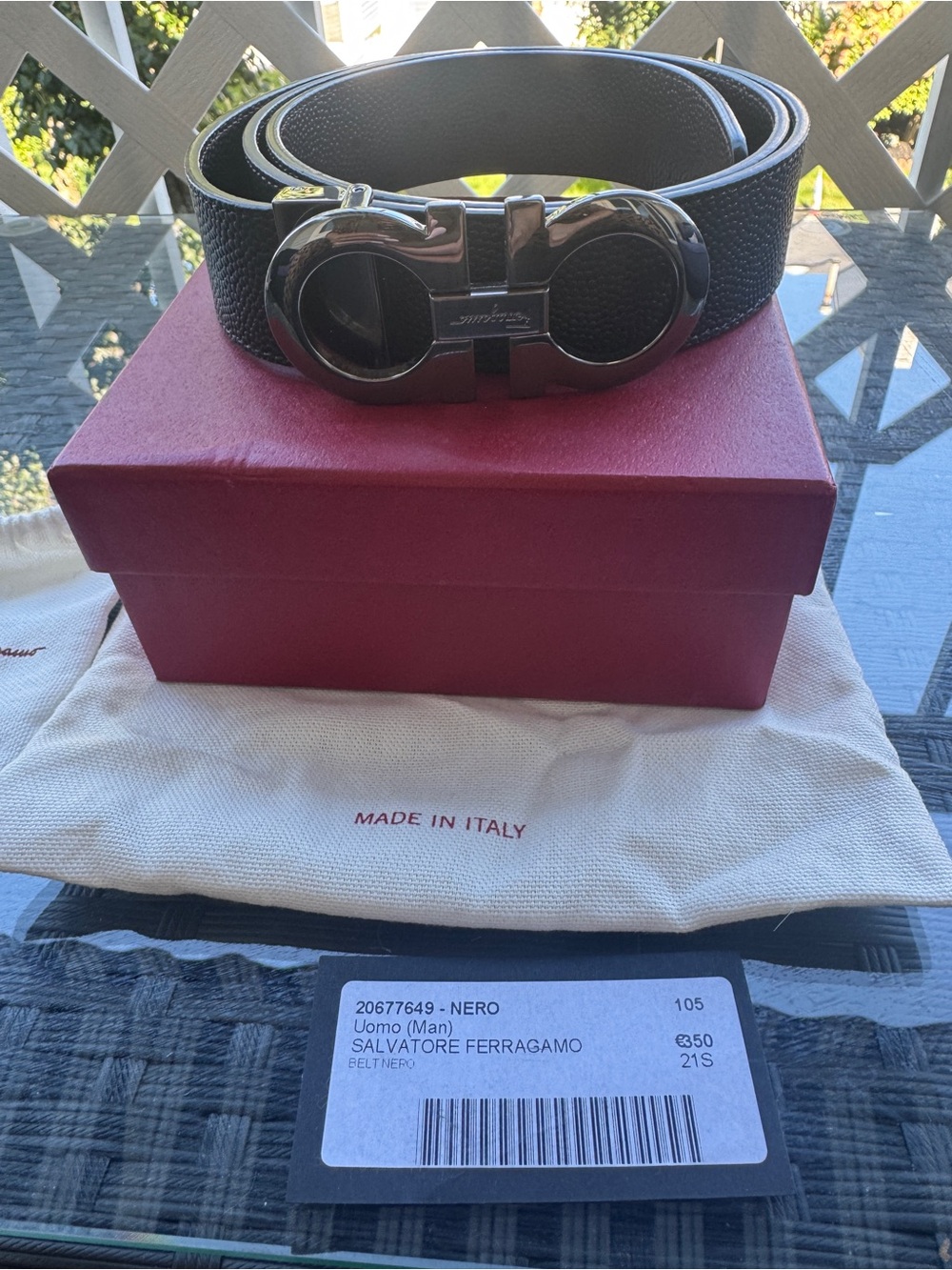 Auth Salvatore Ferragamo Men's Black/Brown Gancini Reversible Leather Belt